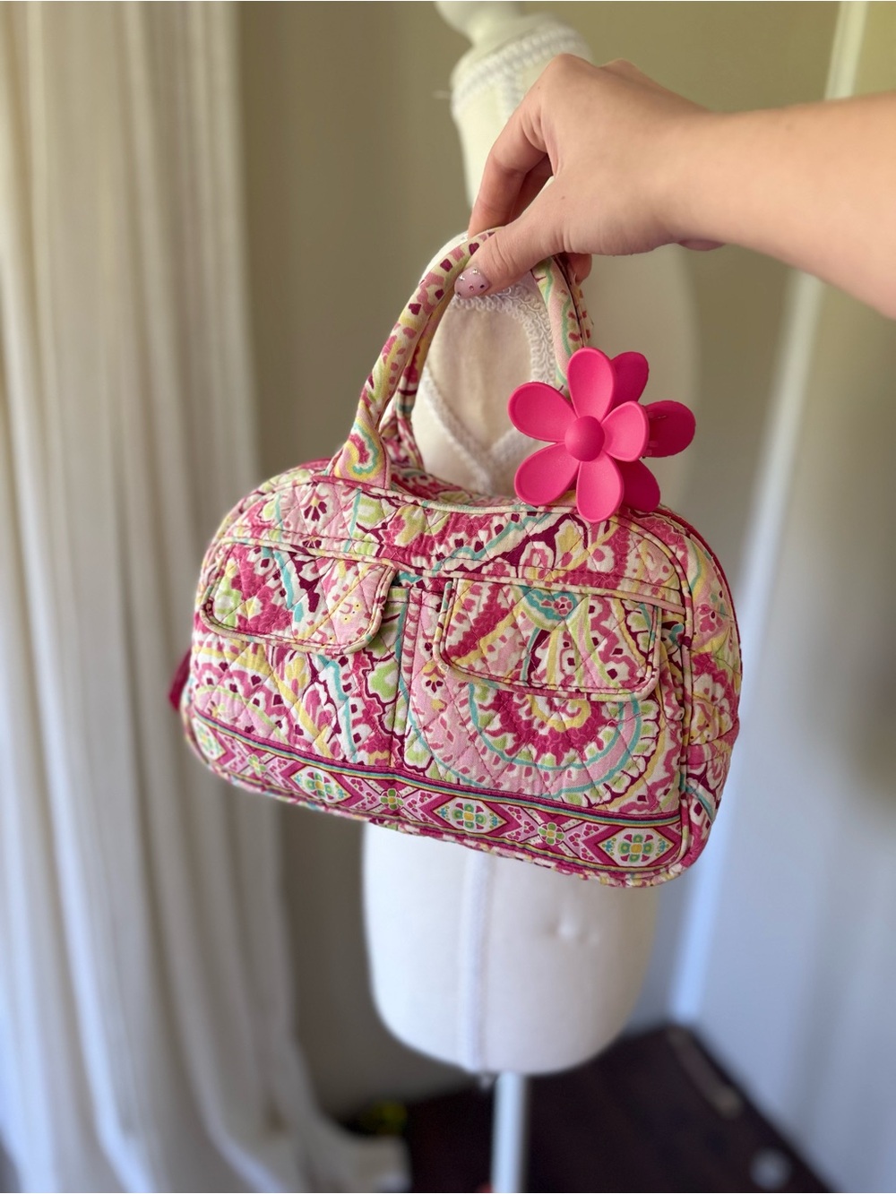 Vintage Vera Bradley y2K Lola Small Bowler bag Capri Melon Pink & Green Paisley